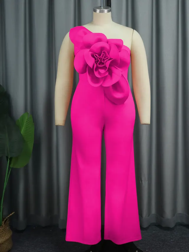 Fashion Three dimensional Flower Jumpsuit Rose Red - Shop at LoveMi