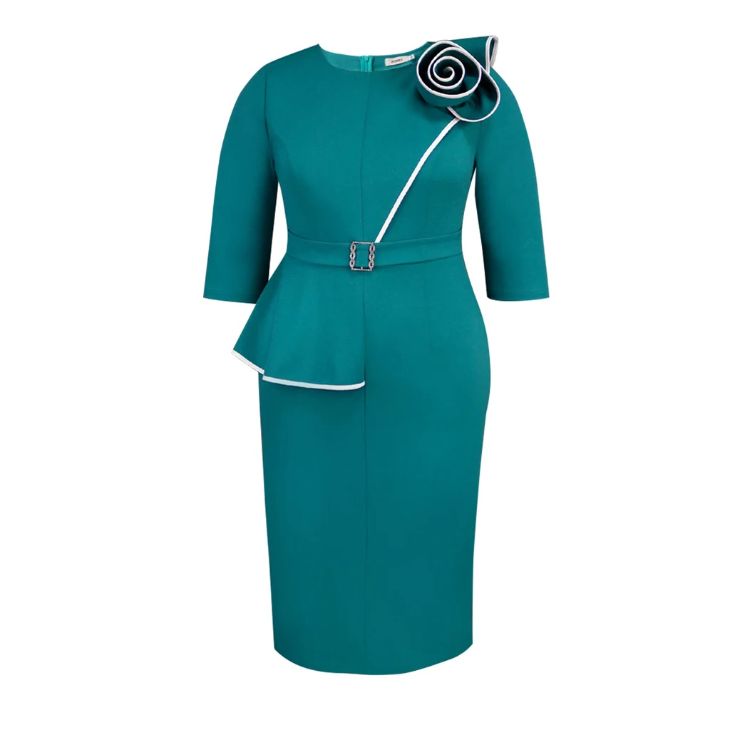 Spring And Summer Fashion Three-dimensional Flower Dress Dress - Lake Water Green Color - View 1