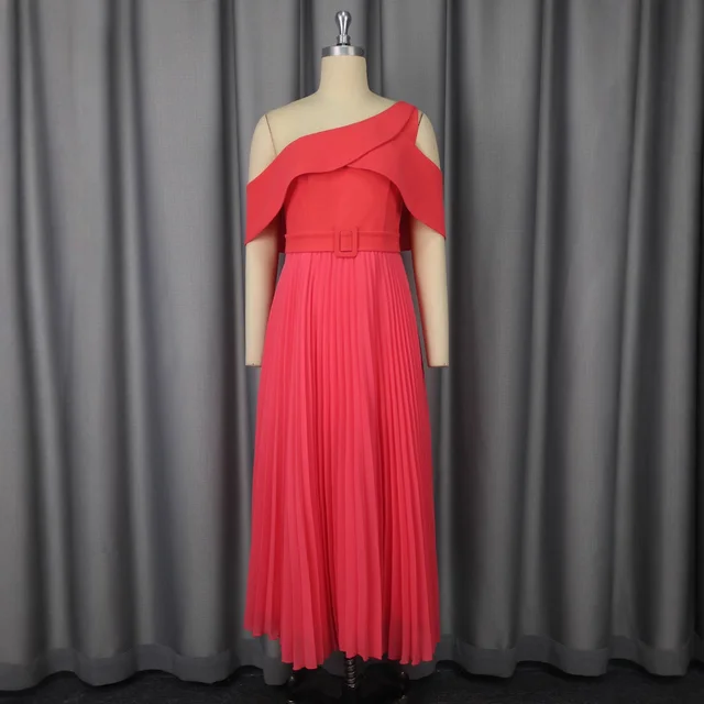 Dinner Party Fashion Slim Fit Temperament Waist controlled Pleated Dress Watermelon Red - Shop at LoveMi