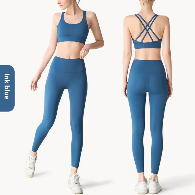 Cross Beauty Back Exercise Bra Peach Hip High Waist Yoga Clothes For Women Ink Blue - Shop at LoveMi