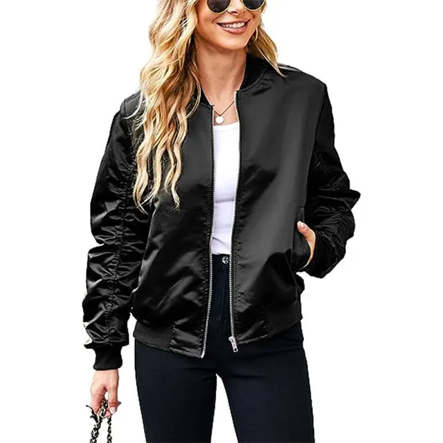 Women's Zipper Casual Jacket Coat Large Profile With Pockets Autumn Clothing Fashion Black - Shop at LoveMi