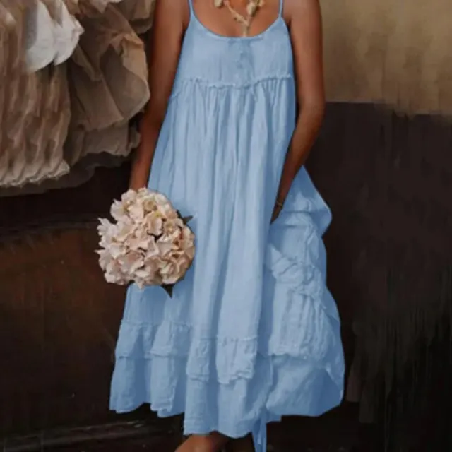 Women's Double Layered Sleeveless Midi Dress Blue - Shop at LoveMi