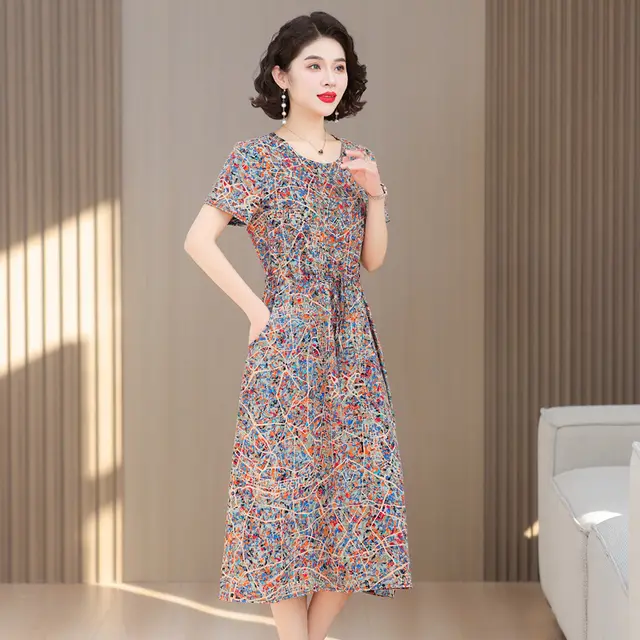 Fashion Cotton Silk Elegant Floral Small Slim Dress - No9 Color - View 1