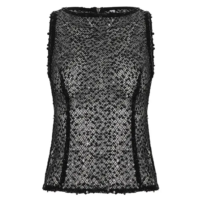 European And American Style Sexy Fashionable Sequins Sleeveless Top Black - Shop at LoveMi