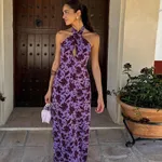 Slimming Dress Halter Off-the-shoulder Floral - Floral - View 1