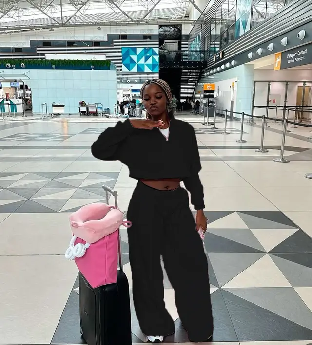 Women's Solid Color Casual Pullover Trousers Suit Black - Shop at LoveMi