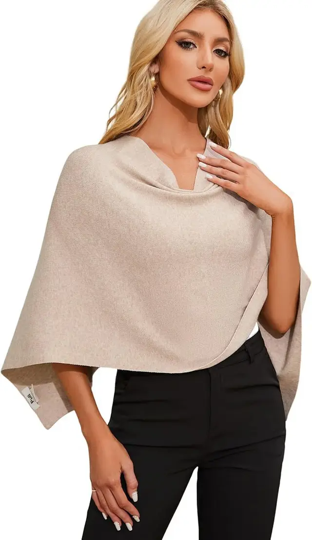 Women's Cloak Short All match Soft Knitted Shawl Scarf Top Apricot - Shop at LoveMi