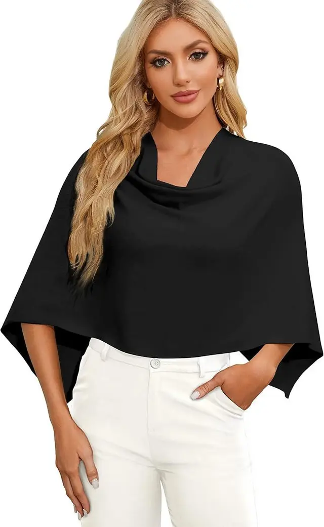 Women's Cloak Short All match Soft Knitted Shawl Scarf Top Black - Shop at LoveMi