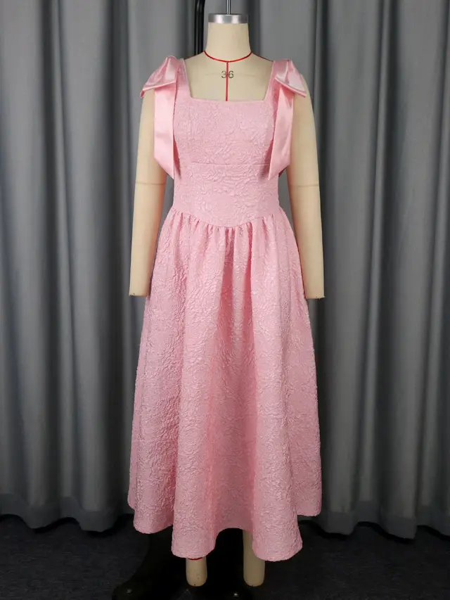 Female Solid Color Sleeveless Elegant Bow Bandage Dress Pink - Shop at LoveMi