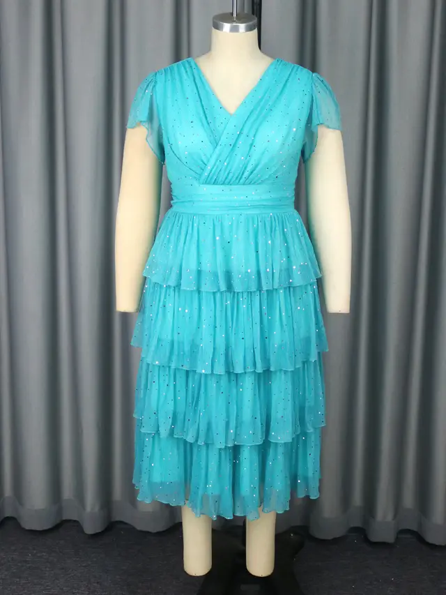 Plus Size Women's Sexy V neck Sequined Party Dress Lake Green - Shop at LoveMi