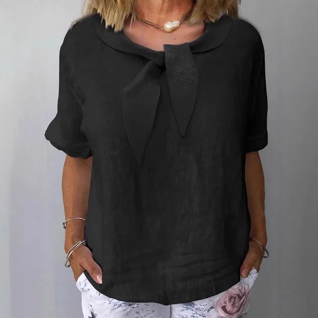 Women's Cotton And Linen Solid Color Outerwear Top Black - Shop at LoveMi