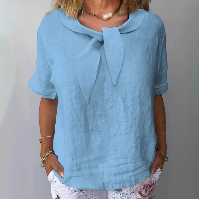 Women's Cotton And Linen Solid Color Outerwear Top Light Blue - Shop at LoveMi