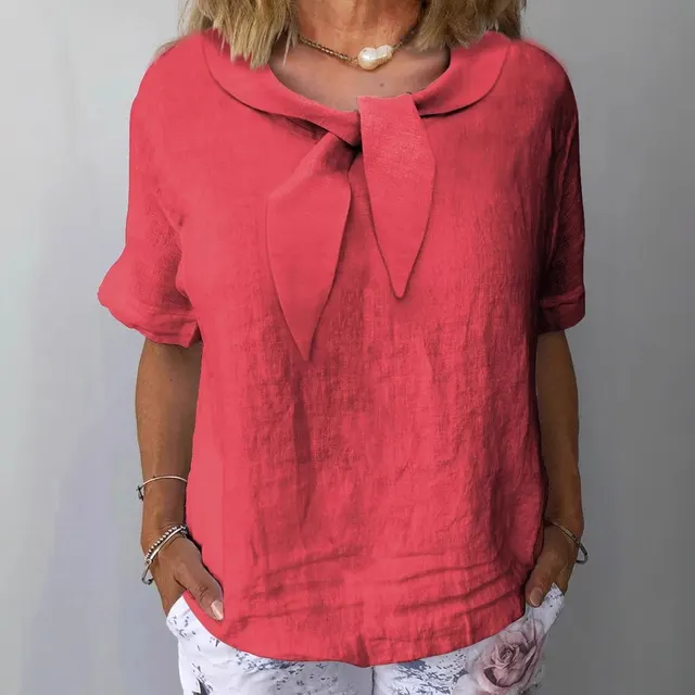 Women's Cotton And Linen Solid Color Outerwear Top Rose Red - Shop at LoveMi