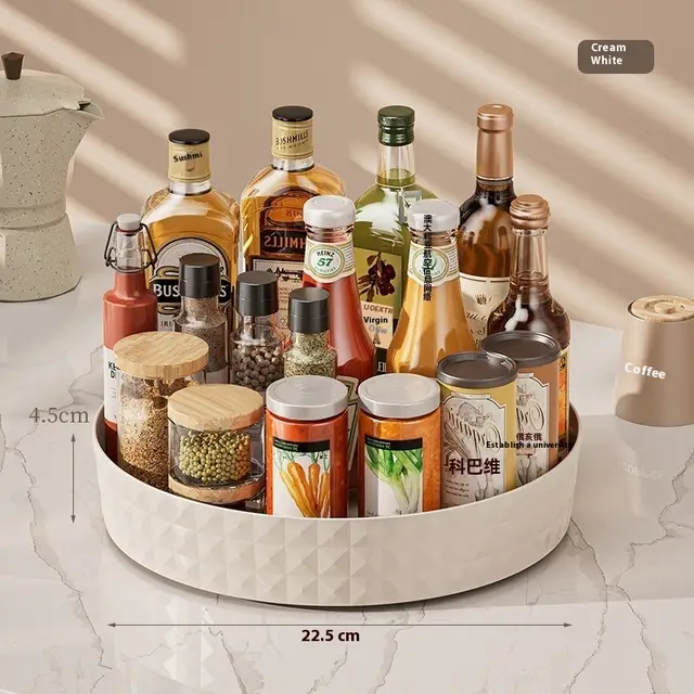 Seasoning Rotating Storage Rack Kitchen Multi function Tray Cream White - Shop at LoveMi