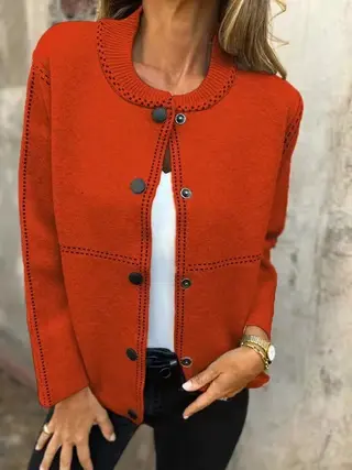 Ins Black-striped Button Cardigan Fashion Sweater Loose Round Neck Long Sleeve Cropped Tops Women's Clothing - Orange - View 1
