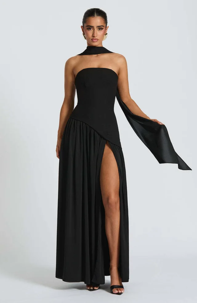 Fashion Sexy Backless Tube Top Pure Color Split Dress Black - Shop at LoveMi