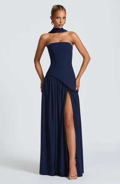 Fashion Sexy Backless Tube Top Pure Color Split Dress Dark Blue - Shop at LoveMi