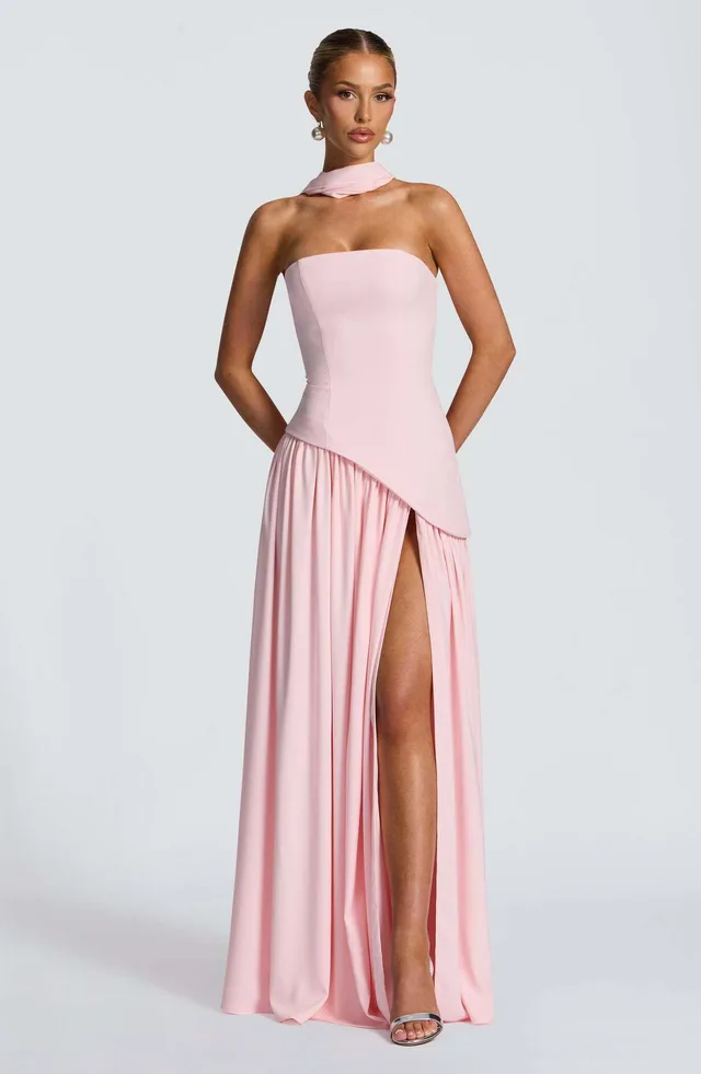 Fashion Sexy Backless Tube Top Pure Color Split Dress Pink - Shop at LoveMi