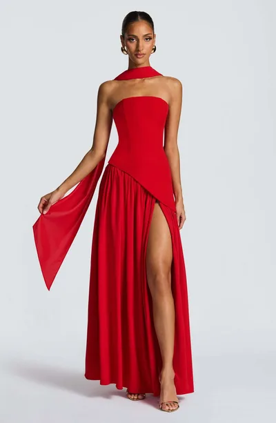 Fashion Sexy Backless Tube Top Pure Color Split Dress Red - Shop at LoveMi