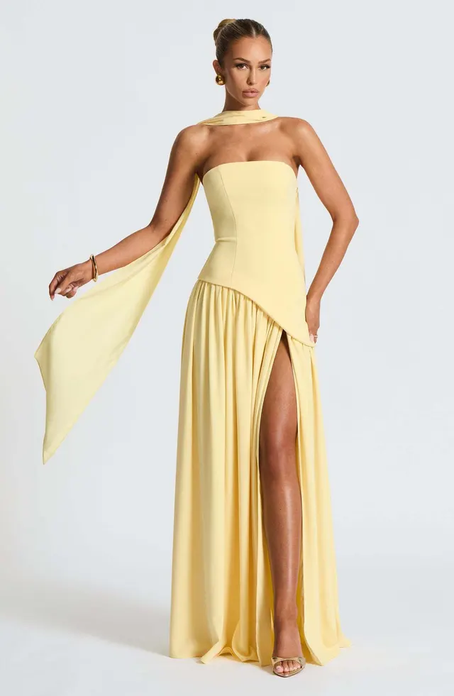 Fashion Sexy Backless Tube Top Pure Color Split Dress Yellow - Shop at LoveMi