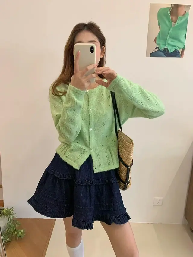 Hollow Sun Protection Sweater Women's Overall Spring Sling Outer Tops Green - Shop at LoveMi