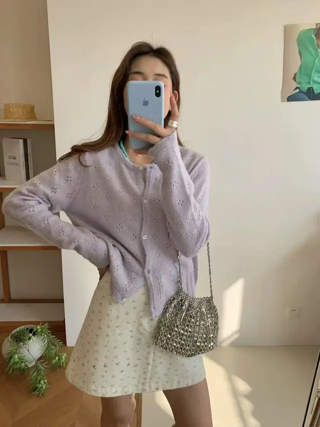 Hollow Sun Protection Sweater Women's Overall Spring Sling Outer Tops Purple - Shop at LoveMi