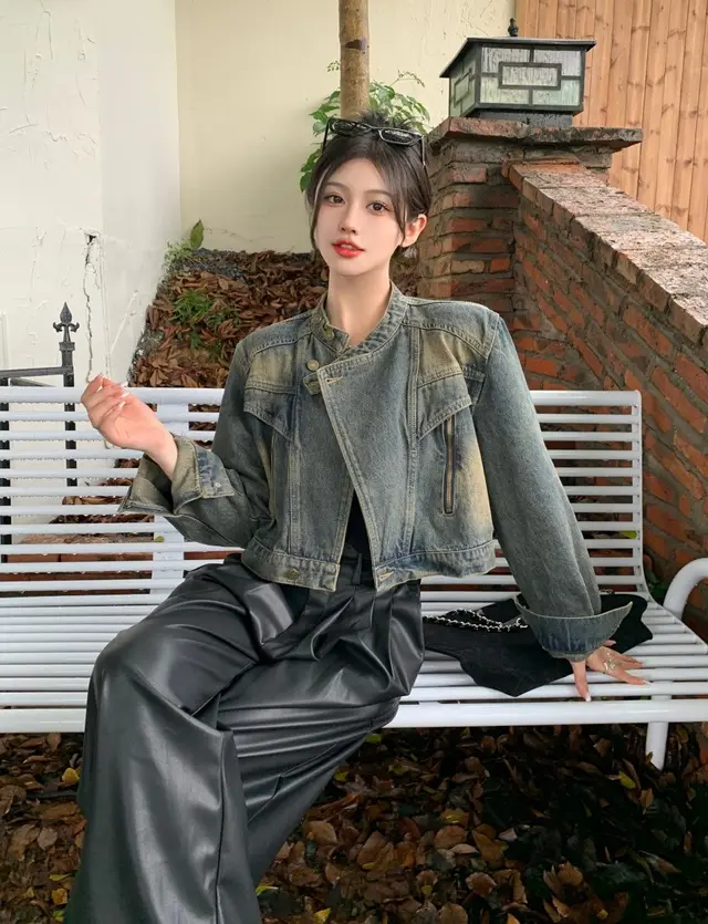 Trendy Upscale Retro Stand Collar Denim Coat Picture Color - Shop at LoveMi