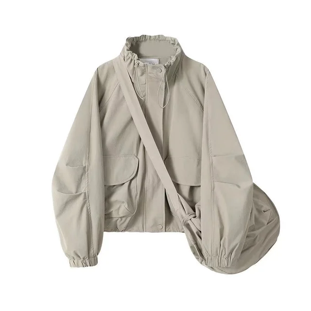 Outdoor Jacket Coat Women's Autumn Loose Retro Workwear Apricot - Shop at LoveMi