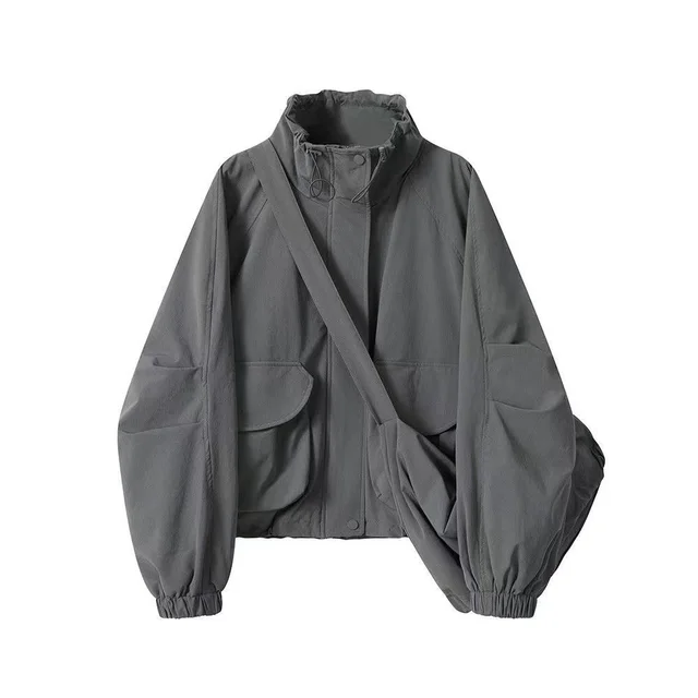 Outdoor Jacket Coat Women's Autumn Loose Retro Workwear Gray - Shop at LoveMi