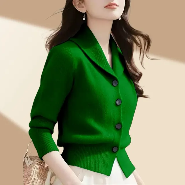 High end Fashion Simple Commute Long sleeved Button Cardigan Elegant Top Green - Shop at LoveMi