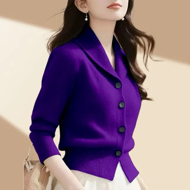 High end Fashion Simple Commute Long sleeved Button Cardigan Elegant Top Purple - Shop at LoveMi