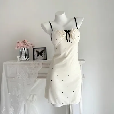 Flower Love Sea Pure Desire Floral Cherry Spaghetti strap Floral Print Pajamas White Polka Dot - Shop at LoveMi