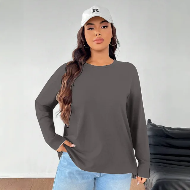 Women's Solid Color Loose Round Neck Top Grey - Shop at LoveMi