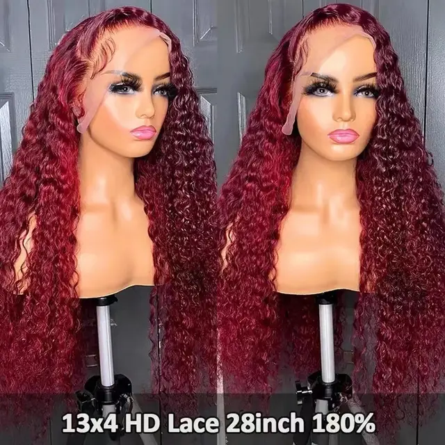 Lace Wig Headgear Female Long Curly Hair Wine Red - Shop at LoveMi