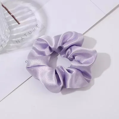 Solid Color Crystal Satin Large Intestine Hair Ring Light Purple - Shop at LoveMi