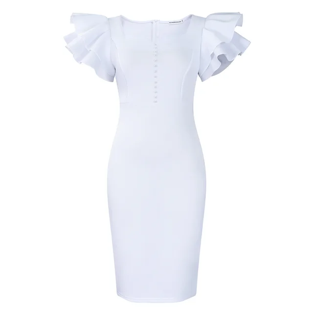 Fashion Women's Wear Beaded Ruffle Sleeve Sheath Dress Big White - Shop at LoveMi
