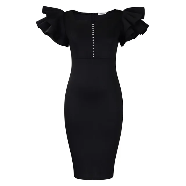 Fashion Women's Wear Beaded Ruffle Sleeve Sheath Dress Black - Shop at LoveMi