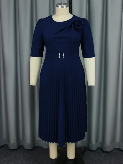 High Waist Fashion Slimming Pleated Dress Dark Blue - Shop at LoveMi