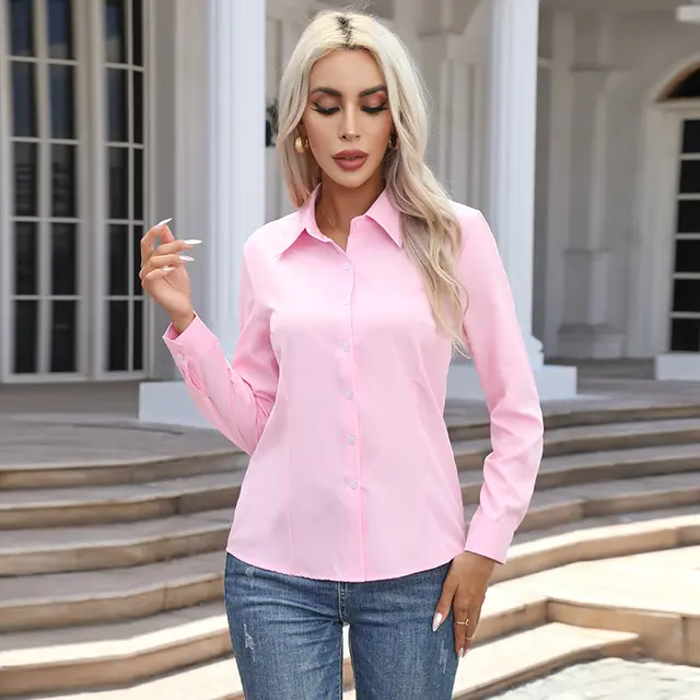 Fashion Casual Long Sleeve Cardigan Button down Shirt Top Pink - Shop at LoveMi