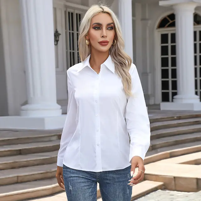 Fashion Casual Long Sleeve Cardigan Button down Shirt Top White - Shop at LoveMi