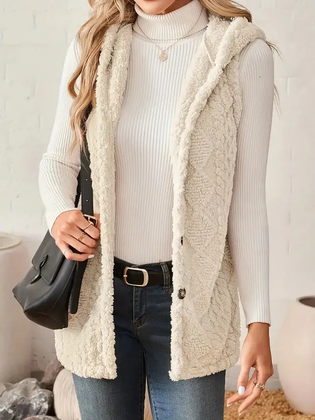 Ladies' Sleeveless Hooded Cardigan Elegant Coat Beige - Shop at LoveMi