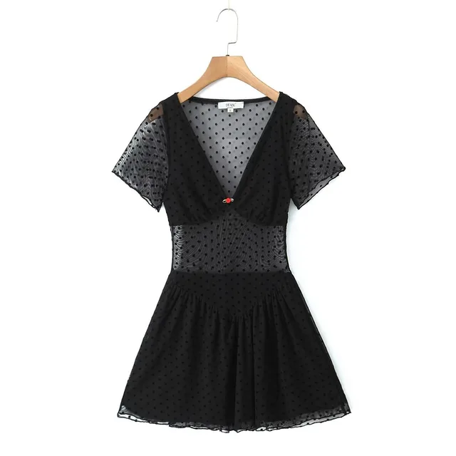 V neck Flower Decoration Sexy Sheer Mesh Dress - Shop at LoveMi