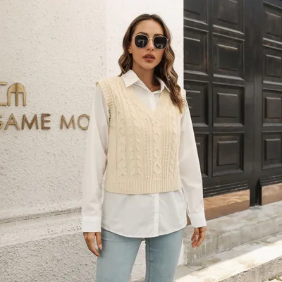 Twist Women's Knitted Vest Sweater Apricot - Shop at LoveMi