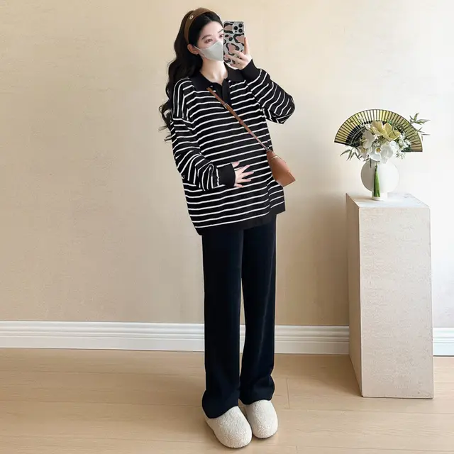 Loose Plus Size Pregnant Women's Knitted Top Black - Shop at LoveMi