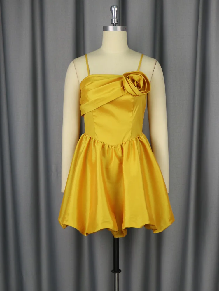 European And American High grade Sling Three dimensional Flower Jumpsuit Skirt Gold - Shop at LoveMi