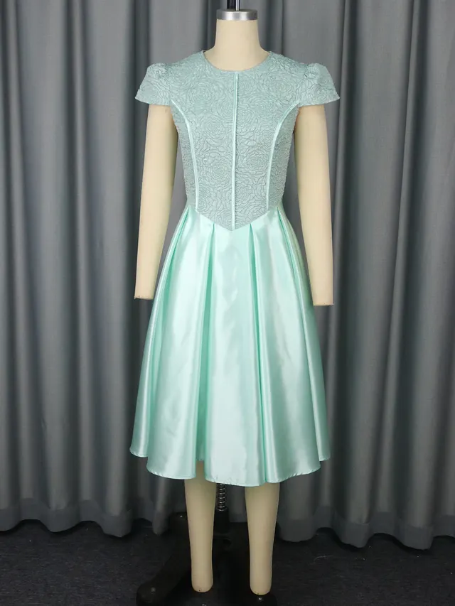 Summer Round Neck Rose Jacquard Bridesmaid Dress Light Green - Shop at LoveMi