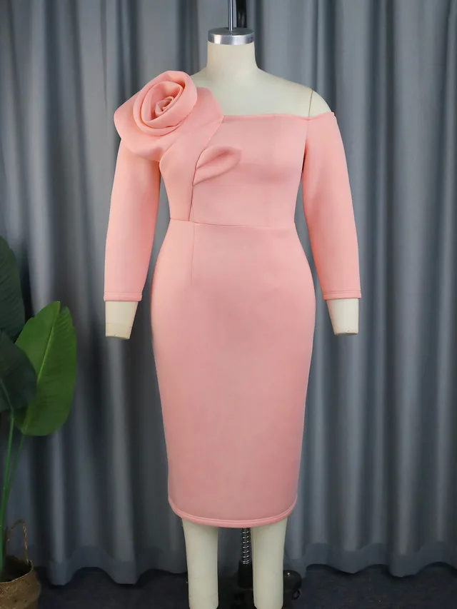 Elegant Bell Sleeve Three dimensional Flower Dress Back Slit Dress Pink - Shop at LoveMi