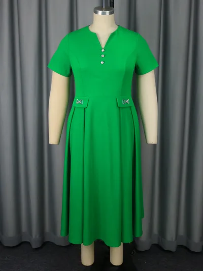Short Sleeve A Swing Simple Party Banquet Dress Green - Shop at LoveMi
