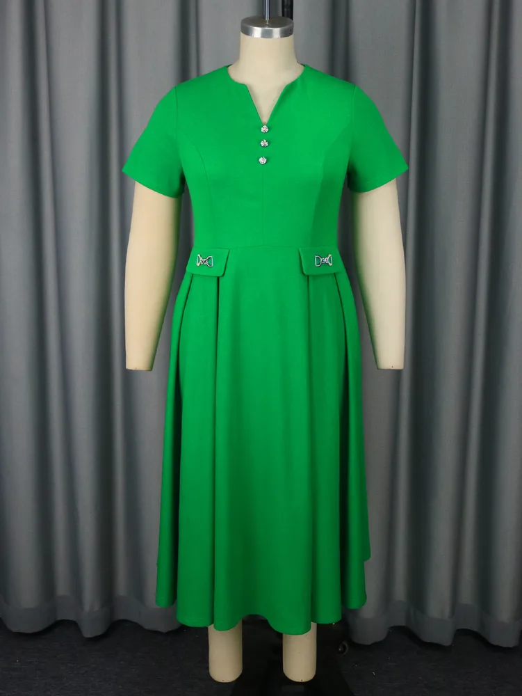 Short Sleeve A Swing Simple Party Banquet Dress Green - Shop at LoveMi