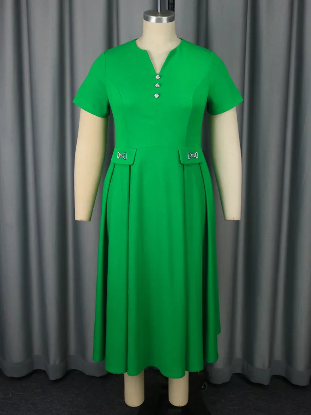 Short Sleeve A Swing Simple Party Banquet Dress Green - Shop at LoveMi